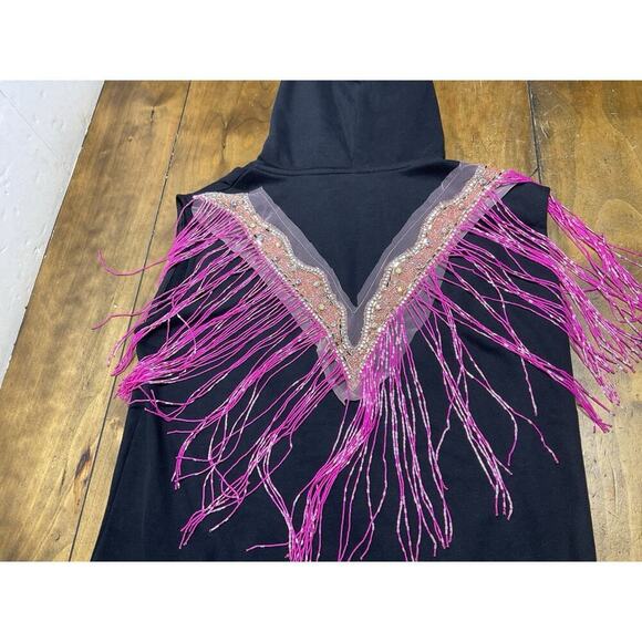 Queen of Sparkles Black Pink Beaded Sleeveless Hoodie Dress Size Large - Picture 7 of 11